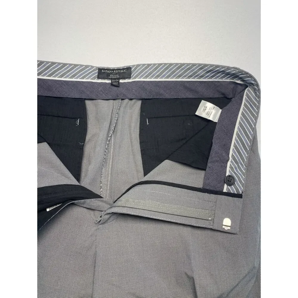 Banana Republic Dress Pants Men’s 35/34 Cotton Flat Front Trouser Grey Checkered
